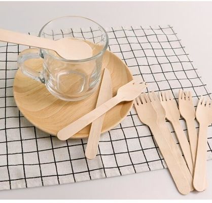 Ensembles de empaquetage de papier jetables en bois de couverts de cuillère de fourchette des accessoires 14cm 16.5cm Kinife