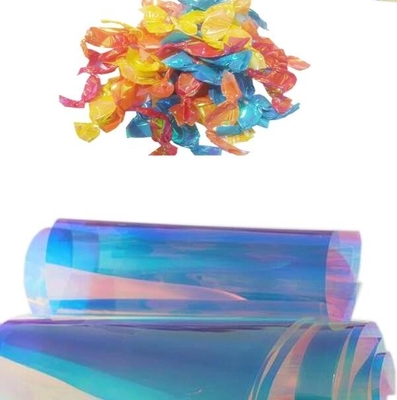 Impression d'emballages de bonbons transparents en PVC avec des couleurs irisées arc-en-ciel