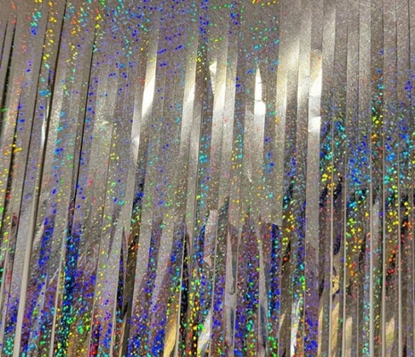 Rideau de porte décoratif laser argent pluie en soie 1x2m fête d'anniversaire de mariage avec ruban adhésif double face