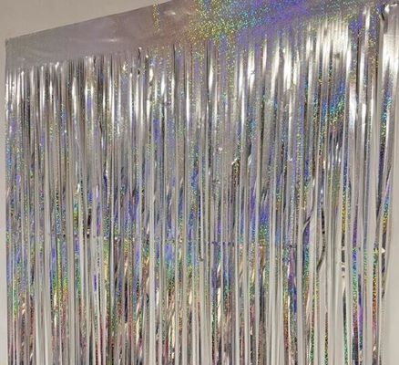 Rideau de porte décoratif laser argent pluie en soie 1x2m fête d'anniversaire de mariage avec ruban adhésif double face