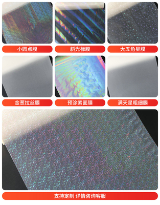 Film de stratification thermique holographique transparent pour boîtes de fabrication en carton de papier laminé