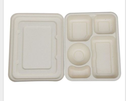 Gamelle jetable de 5 grilles avec le couvercle, blé Straw Biodegradable Lunch Box