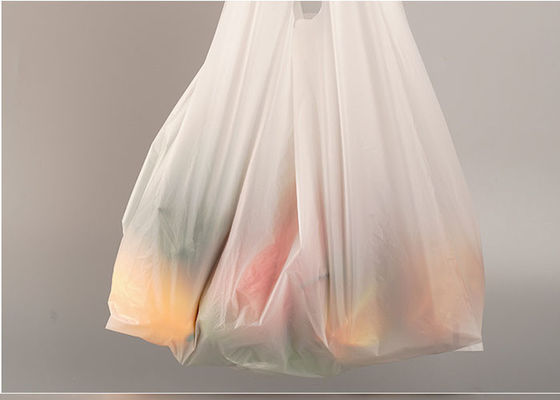 sachet en plastique jetable de T-shirt végétal biodégradable blanc de fruit de 14x50cm