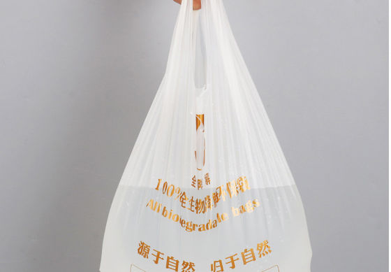 Sachet en plastique dégradable jetable de gilet, sac de impression de nourriture d'achats de 14x50cm