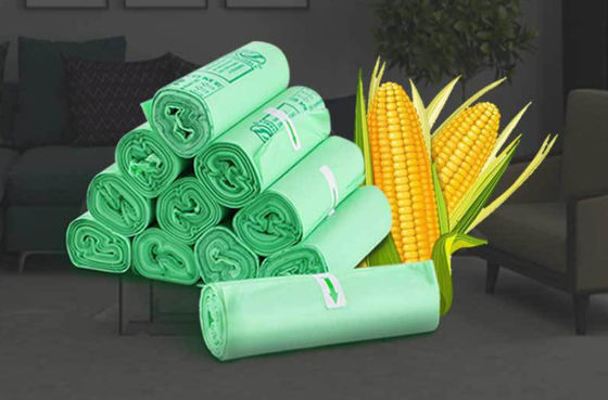 Les déchets de fécule de maïs du ménage 40% 60% mettent en sac les sacs jetables biodégradables de revêtements de poubelle