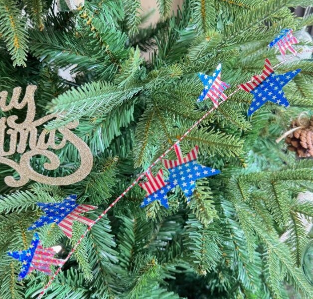 Grande étoile à cinq branches décoration du drapeau américain couronne d'ornement de sapin de Noël, couronne de fil Canne de Noël