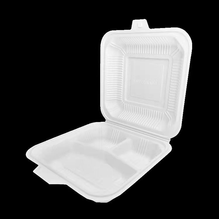 Boîte jetable dégradable Bento Clamshell Lunch Box à fécule de maïs de pp